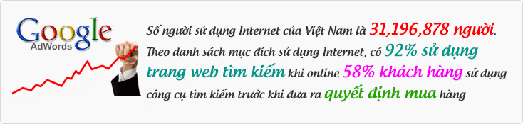 Số người sử dụng Internet của Việt Nam là 31,196,878 người. Theo danh sách mục đích sử dụng Internet, có 92% sử dụng trang web tìm kiếm khi online 58% khách hàng sử dụng công cụ tìm kiếm trước khi đưa ra quyết định mua hàng